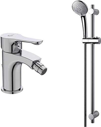Ideal Standard BC652AA Alpha Miscelatore bidet, cromato & B9508AA Idealrain M3 SMART asta doccia, doccetta a 3 funzioni con diametro 10 cm con sistema anticalcare, cromato