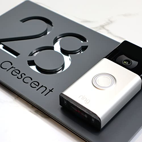 K Smart Sign | Bellissima Video Doorbell house sign door number plaques for Nest Ring Wifi doorbell plate mount | Dark Matt Gray - Silver Chrome Mirror | Contemporary Style | 300mm x 160mm