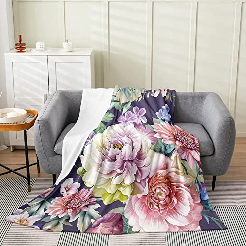 Kuscheldecke 150x200 Pfingstrose, Flanell Fleecedecke 3D Blumen Weiche und Warme Decke, als Sofadecke Wohndecke Tagesdecke Wolldecken, für Kinder Erwachsene