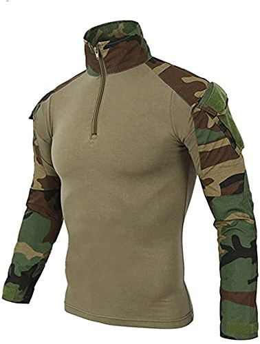Uugood Combat Flecktarn Tactical Shirt - Military Langarm Camouflage Slim Fit Hemd for Paintball Airsoft Bundeswehr