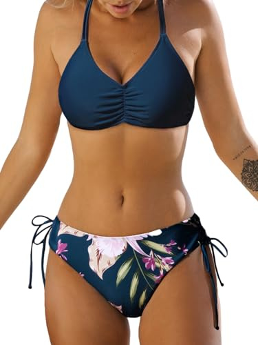 CUPSHE Women's Bikini Set Reversible Bottom Two Piece Swimsuit, XS