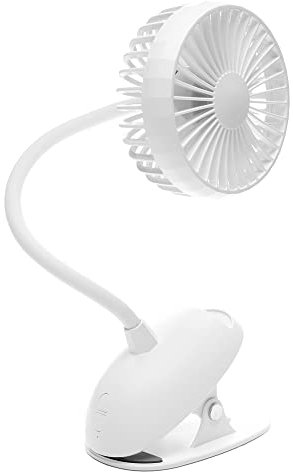 O2COOL 5 Inch Clip Fan, Rechargeable USB Battery Clip Fan with Long Gooseneck, 3 Speeds, White, Portable, Adjustable Neck, Great for Desk, Stroller, Travel Fan