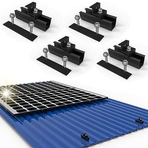 Solarpanel Halterung Kit für 1X Modul, Befestigungsschiene 12cm Voll Schwarz und Verstellbare Klemmen 30-35MM, Halterung Solarmodul für Trapezblech Flachdach Montage PV Befestigung Set