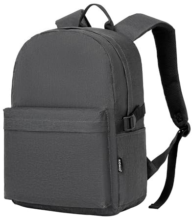 Kono Mochila Escolar Ligera para Adolescentes, Instituto, Gris Oscuro | Compartimento para Portátil de 15,6, Gran Capacidad, Múltiples Bolsillos, Hombre y Mujer, Universidad, Viajes y Uso Diario