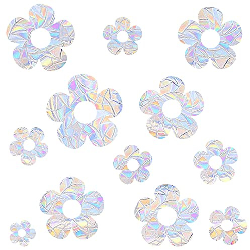 MOSITU Small Flower Window Clings 18 Pcs 2 Sheets Electrostatic Prism Vinyl Stickers Static Cling Rainbow Decals Anti Collision for Bird Strikes Glass Windows Sun Catcher