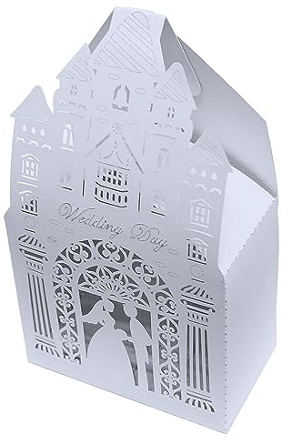 50pcs Kirche Laser Cut Favor Boxen Hochzeit Geschenk Süßigkeiten Boxen Papiertüten mit romantischen Schloss Europäisches Design (weiß)