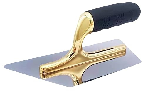 Cazzuola for intonaco 9X4 Manico for spatola for finitura for cemento Acciaio inossidabile placcato oro/argento Montaggio in lega leggera Manico in gomma morbida (Color : Gold, Size : C)