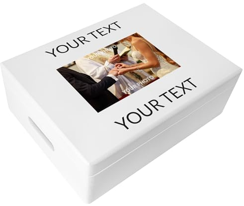 Creative Deco Weiße Personalisierte Geschenke Wunschtext + Foto Holzkiste | Fotogeschenke | dein Eigenes Bild Individuelle Geschenk JGA | Geschenkkiste Geschenkbox für Frauen, Männer und Paar