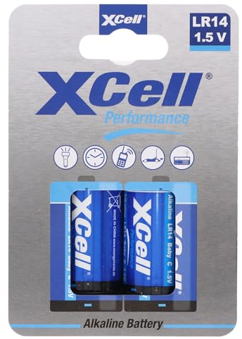 XCell Lot de 2 piles alcalines Baby C, LR14, emballage respectueux de l'environnement, 1,5 V