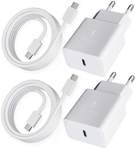 2-Pack Caricatore USB C da 15W per Samsung Galaxy A54 A53 A52 A51 A34 A33 A20 A14 A13 M54 M53 M34 M13 5g S8 S9 S10 S20 S21FE, Cavo Originale EP-TA200 Adaptive Fast Charging Caricabatterie, Nero