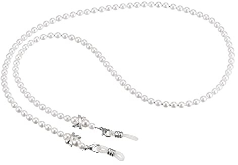 QUARKZMAN Brillenkette, 28 Perlen Sonnenbrillenhalter um den Hals, Brillenband Hutband Lanyard, Weiß