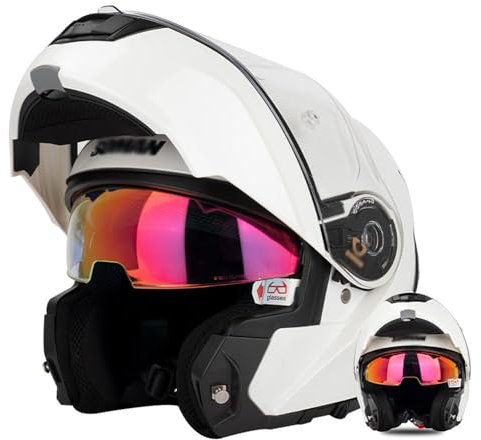 Motorradhelm Motorrad Klapphelm Integrierter Helm Mit Doppelvisier Vollgesichts Motorrad Rennhelm DOT/ECE-Zugelassener Motocross Schutzhelm Für Erwachsene Männer Frauen 6,4XL