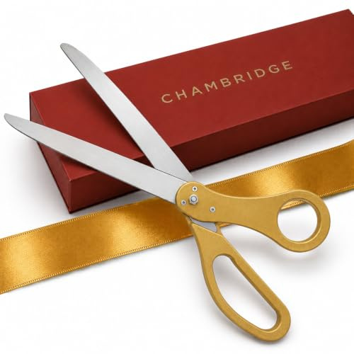 Goldband-Schneidzeremonie-Set, 63,5 cm, goldfarbene Riesenband-Schere mit goldenem Satinband für Zeremonien, Geschäftsveranstaltungen und Einweihungen