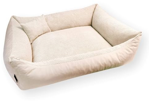4L Textil Teo Kuscheliges Hundebett Bezug abnehmbar und waschbar Hundekorb mittelgroße Hunde Hundekissen flauschig Hundekörbchen Hundesofa(80x60 cm, Beige)
