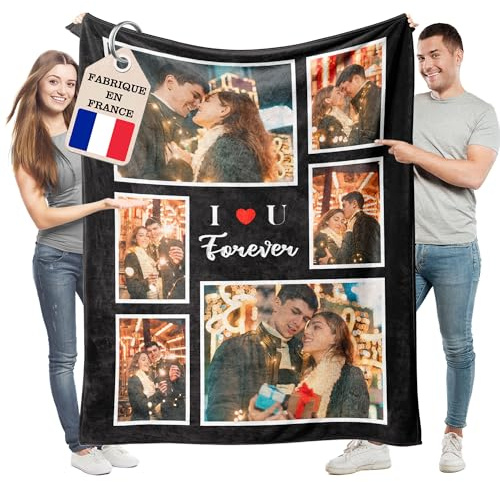 Easycosy Plaid Personnalisé, Couverture Personnalisée Photo et Texte, Cadeau Fete des Peres Personnalisé pour Papa Homme Amoureux Couple Meilleure Ami Famille Copain, Idées de Cadeaux d'anniversaire