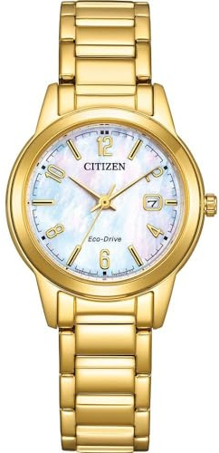 Citizen Eco-Drive Damenuhr Edelstahl, Weiß, 29.4 mm, FE1242-78D | Eco-Drive Solar, Keine Batterie Nötig, Kristallglas, 3 bar Wasserdicht, 240 Tage Gangreserve, Datum, Edelstahlband