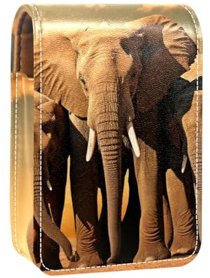 Étui à Rouge à lèvres,Organisateur de Rouge à lèvres en Cuir avec Miroir,Animal éléphant Nature Coucher de Soleil