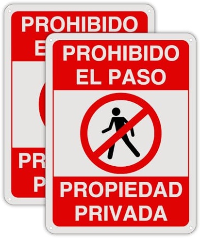 LEIASA | Cartel Prohibido el Paso - 21x28 cm - Aluminio - Propiedad Privada | Señal Disuasión Reflectante, Placa Adhesiva Acceso Restringido, Rótulo Finca Particular, Aviso No Pasar, Pack 2 Unidades