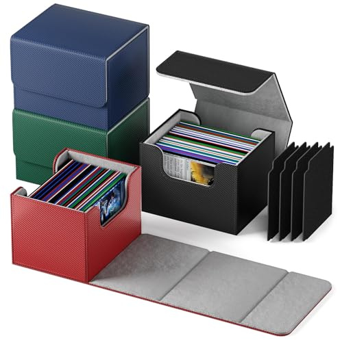 Mlikero Boîte à Cartes de Collectionneur en Cuir, 4 Boîtes Horizontales pour 100+ Cartes, Fermeture Magnétique, Résistant à l'Eau, 10.2 x 9.5 x 7.8 cm
