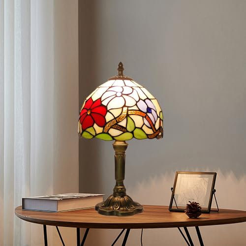 Mengjay Vintage Tischlampe Retro Nachttischlampe,Tischlampe mit Glasmalerei Lampenschirm,Schlafzimmer Deko Lampe,Moderne Tischleuchte E27,Nachtlicht für Schlafzimmer,Wohnzimmer (C)