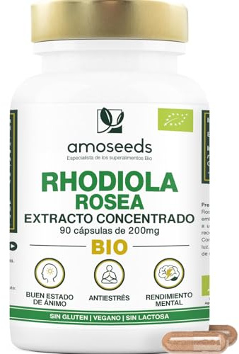 Rhodiola Rosea BIO | Extracto Concentrado (rosavina + salidrosida) | 100% Natural | Adaptógeno, Antiestrés, Equilibrio Emocional | 90 cápsulas veganas | Prima Calidad