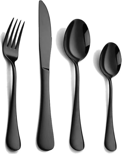 Luxury Signature Cutlery Set, for 1-6 People, Stainless Steel (Black, 6 Persons (24 Pcs))