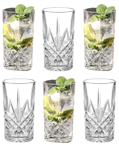 Royal Cuisine Drinking Glasses Set of 6 Premium Glass Water Glasses, Cocktail Glasses & Tumblers Stylish Durable Clear Water Glasses Kitchen Glassware -Tableware (370ml)
