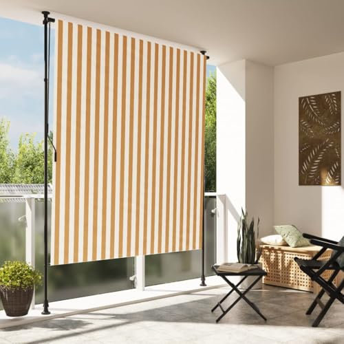 ZEYUAN Außenrollo Orange und Weiß 150x270 cm Stoff und Stahl, Sonnenschutz Balkon, Senkrechtmarkise Außen, Sonnensegel Aufrollbar, Windschutz Balkon, Balkon Sichtschutz - 368770