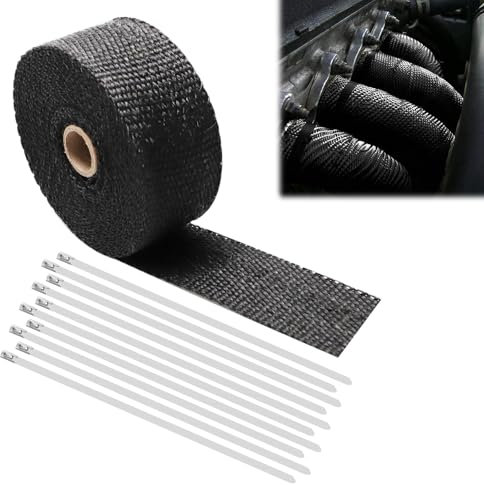 5M Bande Thermique Echappement, Bande d'Échappement, Ruban Isolant Thermique en Titanium Magma avec 10 Attaches de Câble en Acier Inoxydable de Noir pour Tuyeau Collecteur Echappement Moto Thermique