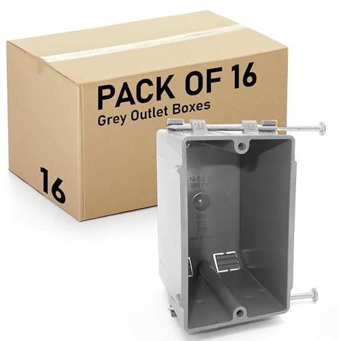 (16 Pack) Plastic Electrical Box, Grey Outlet Box, Single Gang New Work Junction Box, Captive Nails, 18 cu. Inches, Length 3.75'', Width 2.25'', Depth 2.875'', 2 Hour Fire Rated Electrical Outlet Box