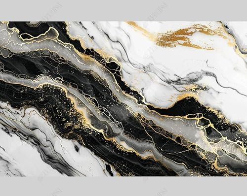 Photo Wallpaper Black and White Gold Marble Wall Mural Non-Woven Murals Wall Art Modern Print Abstract Bedroom Living Room Decoration 350Cm(W) X256Cm(H)