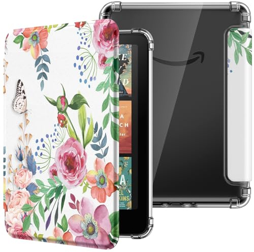 Moko Hülle für 7 Kindle Paperwhite 12.Generation & Colorsoft,Duft Blum | Ultraklar Weich Transparent Rückseite Leicht Schutzhülle mit Auto Schlaf/Aufwach