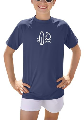 BesserBay Jungen Top Badeshirt Schwimmshirt Bademode UV Shirt mit UV-Shutz Kurzarm Rashguard Blau 130