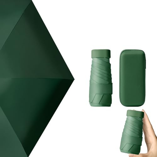 Nnicorns Mini Paraguas de Viaje, Protección UV, Protección Solar, paraguas plegable antiviento de 6 Costillas con organizador para Mujer, Niñas y Niños (Verde oscuro)