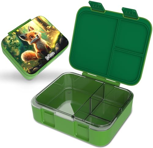 Jarlson® Brotdose Kinder mit Fächern MILI [AUSLAUFSICHER] - Bento Lunchbox für Schule, Kita & Kindergarten - Frühstücksbox mit Trennfächern - Jausenbox für Jungen & Mädchen - Vesperbox (Fuchs Grün)