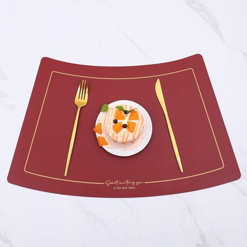 Homxi Set de Table 8 Pieces,51 x 29.5 CM,Set de Table Antidérapant Set de Table en Cuir Couleur Unie avec Ventilateur Table Placemats Vin Rouge