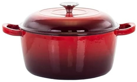 YUCHUANGYE Tegame Terracotta Casseruola Rotonda in ghisa Smaltata da 5 Litri con Coperchio in Rosso Pentola in Ghisa con Coperchio
