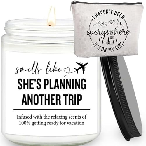 Travel Gifts for Women – 7OZ Scented Candle & Makeup Bag | Mothers Day, Unique Gift for Women, Relaxing Aromatherapy, Stylish Cosmetic Bag for Travelers, Travel Gifts