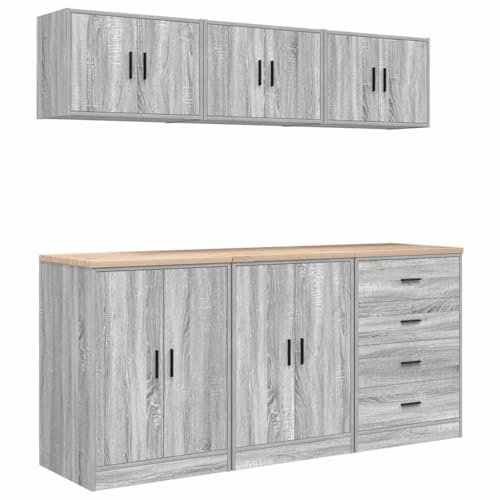 vidaXL Garage Cabinets 6 pcs Grey Sonoma Engineered Wood, armario, armario de herramientas, armario base, armario de almacenamiento de garaje