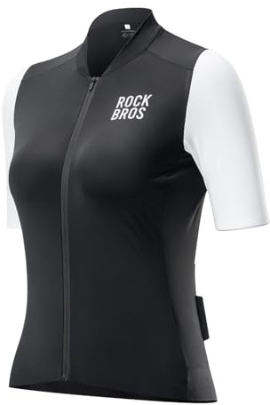 ROCKBROS Cykeltröjor för kvinnor, Sommarcykeltröja för kvinnor, Andningsbar Snabbtorkande Cykling Kortärmad Tröja, Damcykelkläder för landsvägscykel, MTB, 3 Fickor, Vit och svart, S