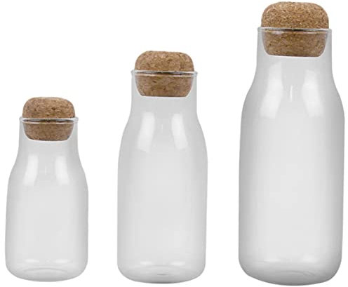 Cabilock 3piezas Contenedores De Almacenamiento Prácticos Frascos De Vidrio Transparente Tapón De Corcho Para Alimentos