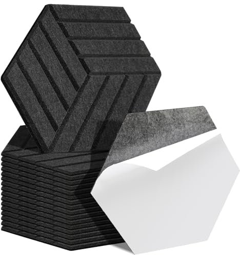 Ansobea 18 Stück Akustikplatten Selbstklebend Akustikpaneele 30x26x0.9cm Schwarz Gefühlt Streifen Akustik Schaumstoff Geeignet für Haus und Studio