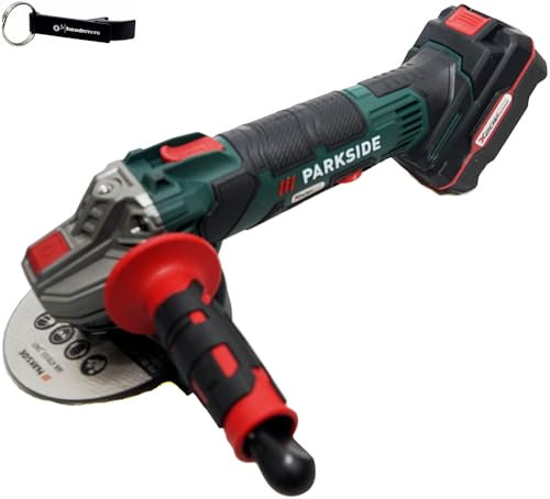 HEADNMORE® Bundle Parkside PWSA 20-Li D4 - Amoladora angular (20 V, incluye batería de 4 Ah y llavero HEADNMORE)