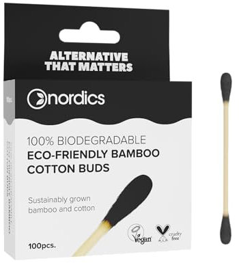 Nordics Organic Care Bastoncini cosmetici in cotone biologico, colore nero, carbone attivo, vegan
