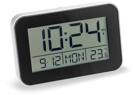 Atlanta Funkwecker Digital LCD Anzeige Alarm Snooze Licht Datum Temperatur - 1802/19 Silber