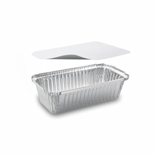 DeinPack Lot de 50 bols en aluminium avec couvercles pour Airfryer, barbecue et four, 900 ml, 218 x 112 x 60 mm, réutilisables et polyvalents, alternative parfaite au papier sulfurisé Airfryer