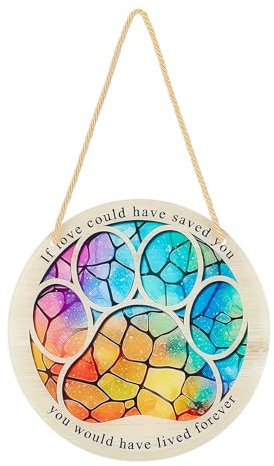 NICENEEDED Dog Memorial Hanging Ornament, 6 Inch Dog Paw Souvenir Plaques with Pet Memorial Suncatcher Chain, Pet Paw Print DIY Ornament Decoration for Pet Owner