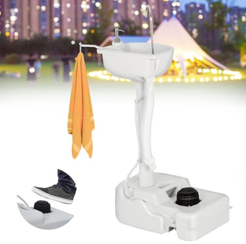Naturalpowev Stazione lavamani Portatile, lavello da Campeggio con Ruote, Porta Asciugamani e Dispenser di Sapone, per Eventi all'aperto, riunioni e luoghi di Lavoro,Washbasinonly