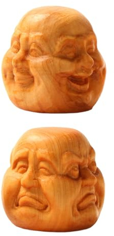 NOIAFZY 2 ornamenti da scrivania in legno di cipresso, fatti a mano, abbracciano gioia, rabbia, dolore e felicità, fragranza legnosa lenitiva, decorazione artistica per la casa da collezione