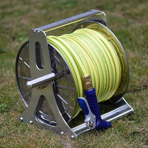 Carrello avvolgitubo in acciaio inox – Organizer portatile per tubi dell'acqua da giardino per stoccaggio esterno